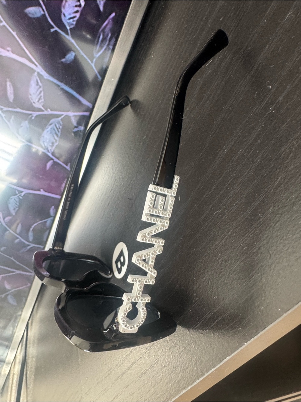 CHANEL Black Sunglasses with Crystal Logo Temples